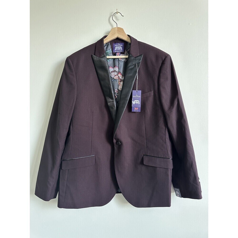 Savile Row Co Satin Peak Lapel Tuxedo Blazer In Burgundy 46R (blazer only) $255